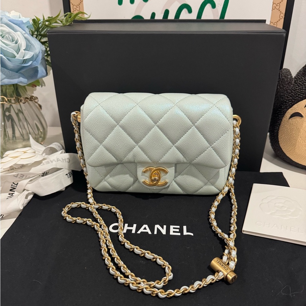 Chanel My Perfect Mini Bag – Iridescent Green (Light Blue Hue) Crossbody Handbag